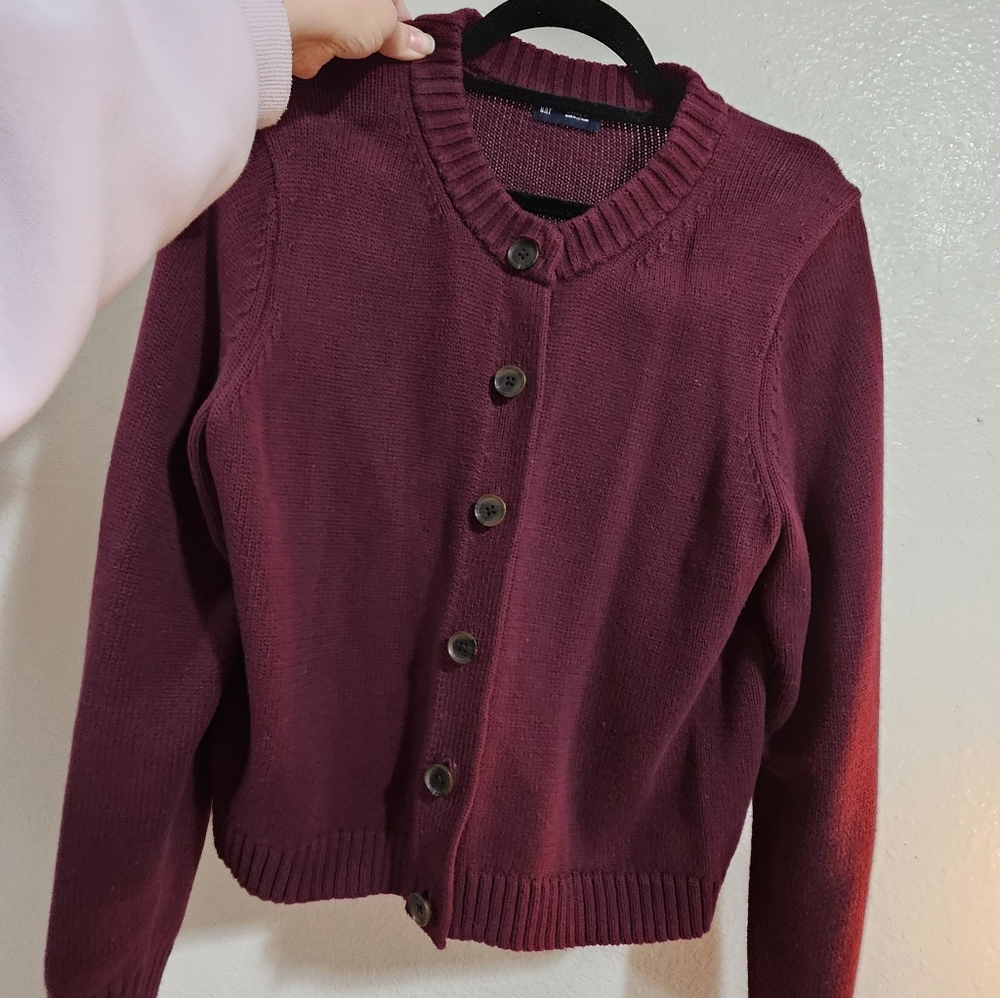 GAP Women's Burgundy Cotton Cardigan Sweater